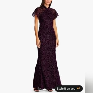 Ralph Lauren Deep Plum Burnout Velvet Maxi Gown - Size 16